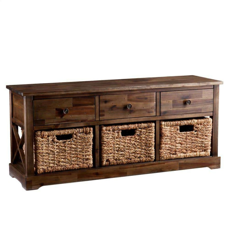 Kitchen & Dining Room Furniture * | Clyde Antiqued Brown Storage Bench By Southern Enterprises