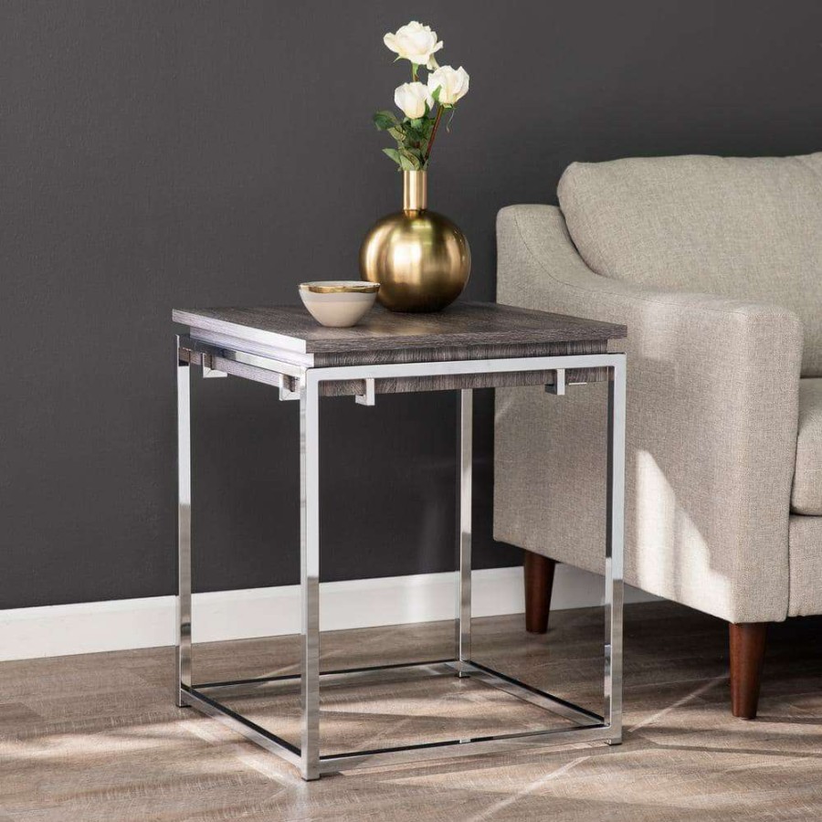 Living Room Furniture * | Joaquim Chrome With Black Oak Square End Table By Southern Enterprises