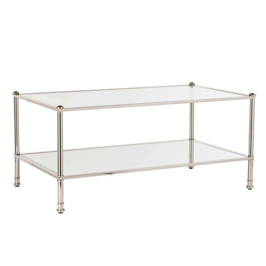 Living Room Furniture * | Britt 43 In. Silver Large Rectangle Glass Coffee Table With Storage By Southern Enterprises