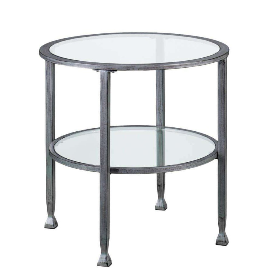 Living Room Furniture * | Galena Metallic Silver And Glass Round End Table By Southern Enterprises