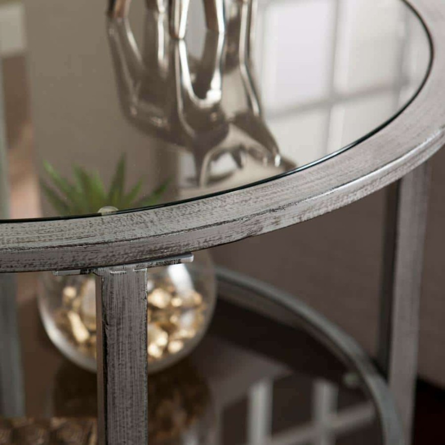 Living Room Furniture * | Galena Metallic Silver And Glass Round End Table By Southern Enterprises