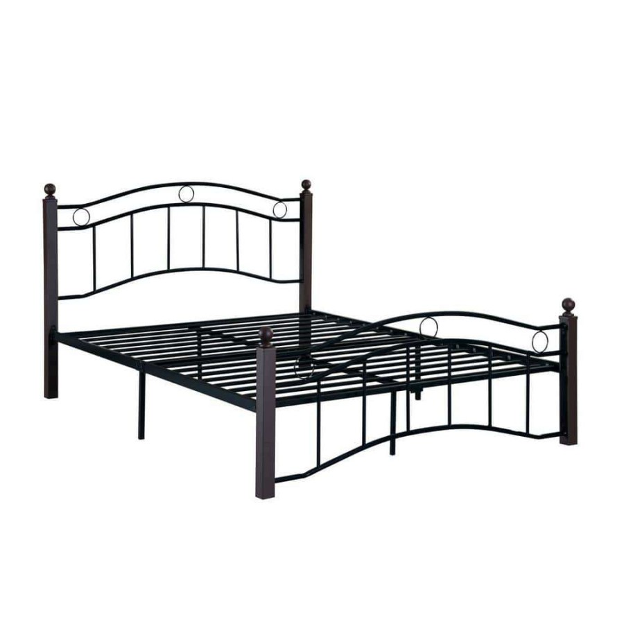 Bedroom Furniture * | Black Queen Size Metal Bed Frame With Headboard And Footboard By Huluwat