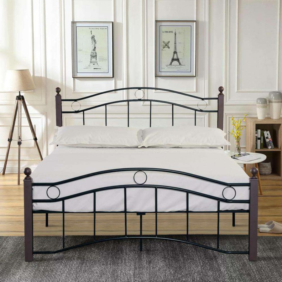 Bedroom Furniture * | Black Queen Size Metal Bed Frame With Headboard And Footboard By Huluwat