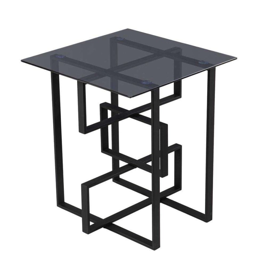 Living Room Furniture * | Cortland 22 In. Black Square Glass End Table By Southern Enterprises