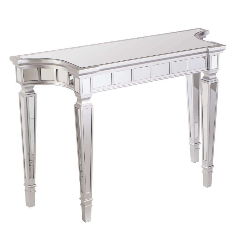 Living Room Furniture * | Bardot 45 In. Matte Silver Standard Half Moon Mirrored Console Table By Southern Enterprises