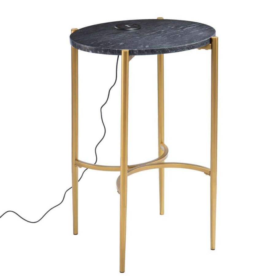 Living Room Furniture * | Carmel 16.50 In. Gold Round Marble End Table By Southern Enterprises