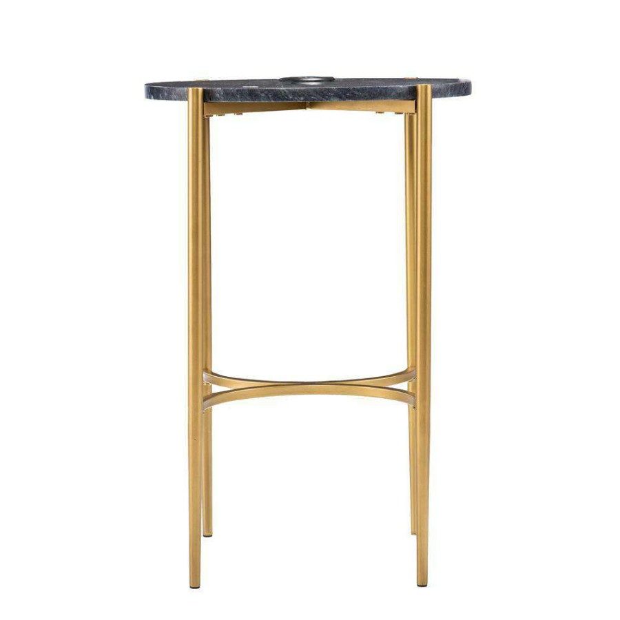 Living Room Furniture * | Carmel 16.50 In. Gold Round Marble End Table By Southern Enterprises