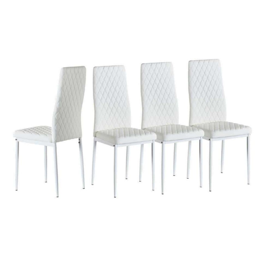 Kitchen & Dining Room Furniture * | White Fireproof Leather Modern Minimalist Metal Dining Chair (Set Of 4) By Huluwat