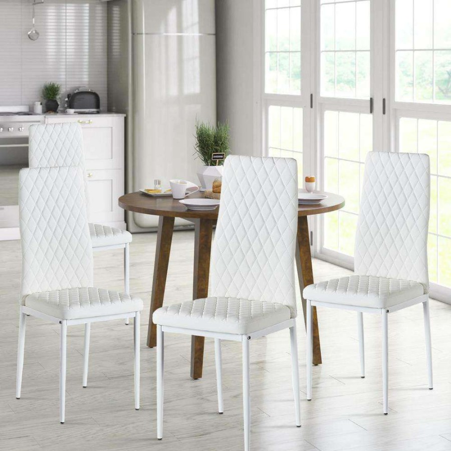 Kitchen & Dining Room Furniture * | White Fireproof Leather Modern Minimalist Metal Dining Chair (Set Of 4) By Huluwat