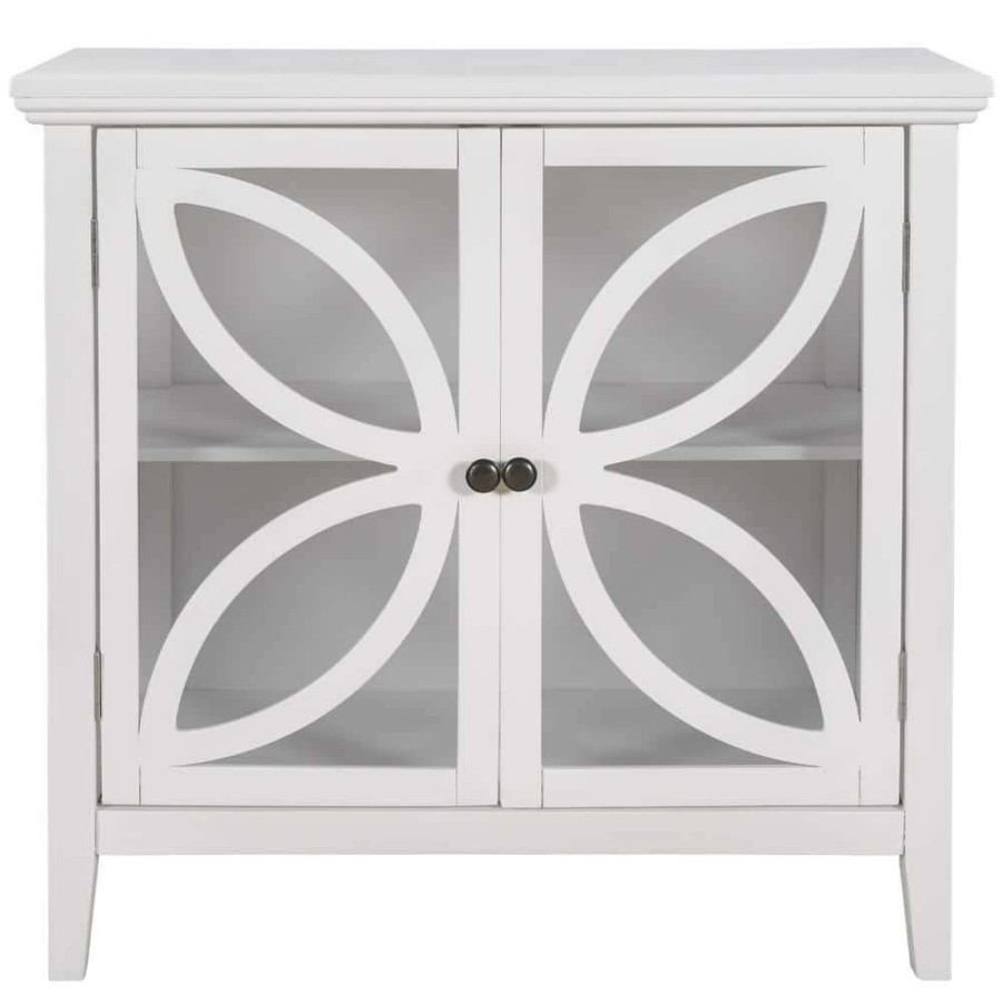 Living Room Furniture * | White Accent Storage Wooden Cabinet With Decorative Transparent Door By Huluwat