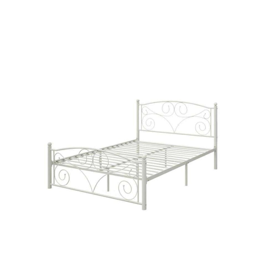 Bedroom Furniture * | White Full Size Metal Platform Bed Frame By Huluwat