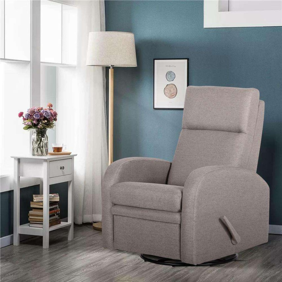 Living Room Furniture * | Light Gray Fabric Glider Swivel Recliner(Set Of 1) By Huluwat