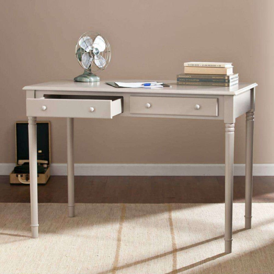 Home Office Furniture * | 42.75 In. Gray Rectangular 2 -Drawer Writing Desk With Turned Legs By Southern Enterprises