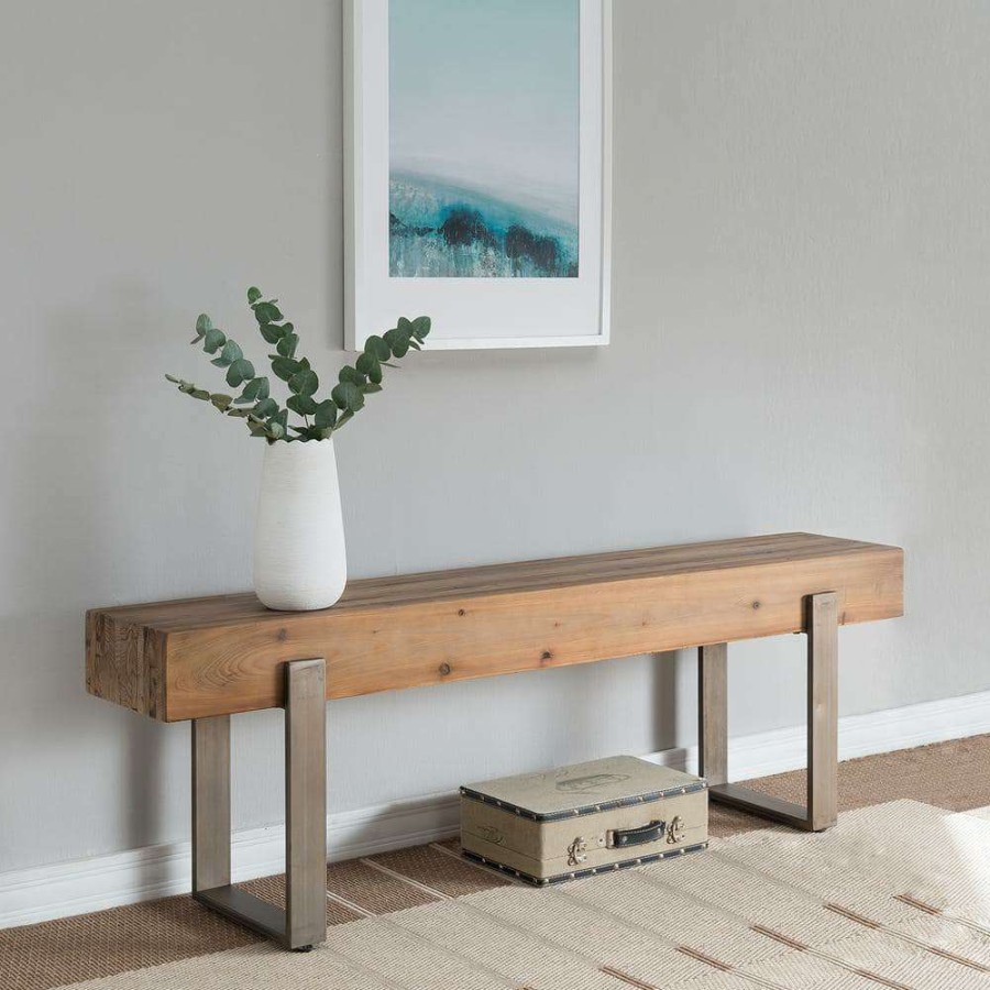 Kitchen & Dining Room Furniture * | Gavrielle Natural Reclaimed Wood Rustic Industrial Bench By Southern Enterprises