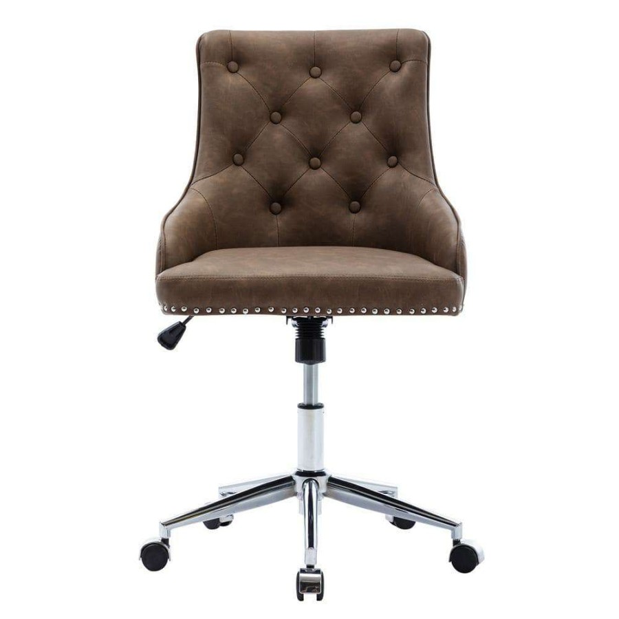 Home Office Furniture * | Brown Pu Seat Office Chair With Adjustable Height By Huluwat