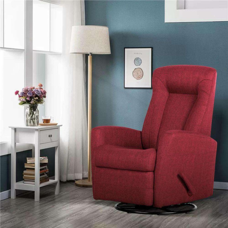 Living Room Furniture * | Red Fabric Glider Swivel Recliner(Set Of 1) By Huluwat