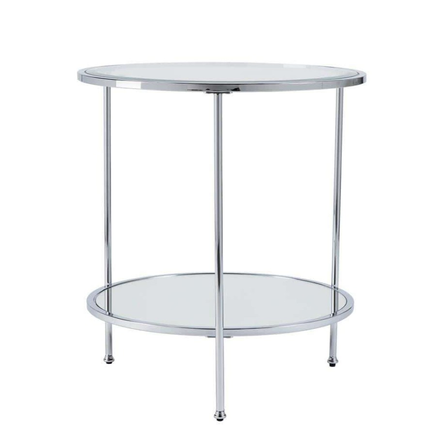 Living Room Furniture * | Jessa 24.25 In. Chrome Round Glass Top End Table By Southern Enterprises