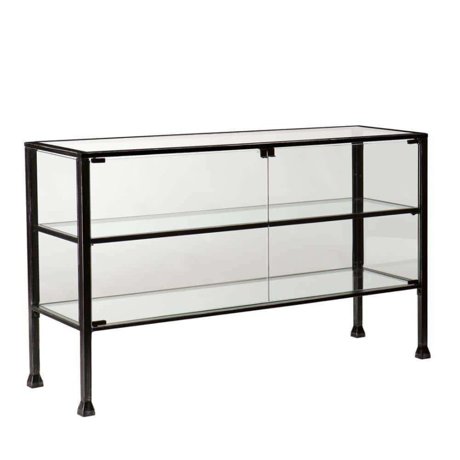 Living Room Furniture * | Paxton 51 In. Black/Clear Rectangle Glass Console Table With Storage By Southern Enterprises