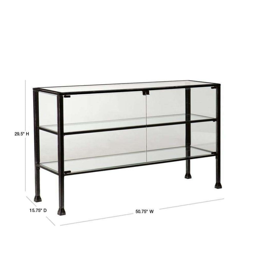 Living Room Furniture * | Paxton 51 In. Black/Clear Rectangle Glass Console Table With Storage By Southern Enterprises