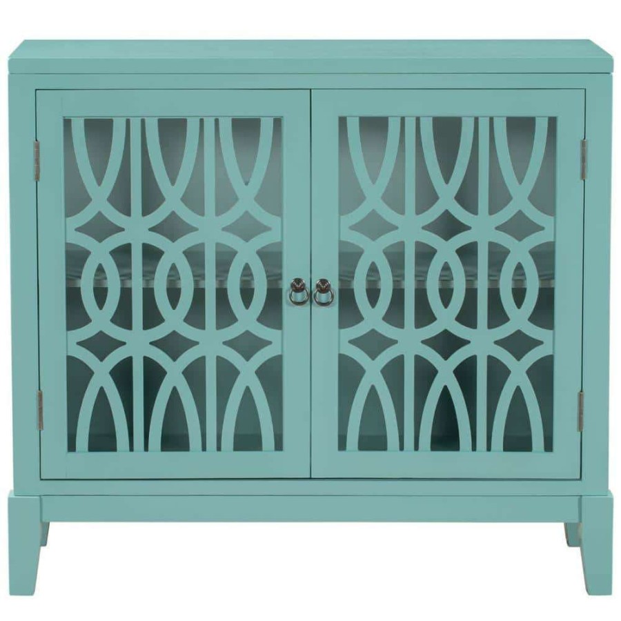 Living Room Furniture * | Navy Green Accent Buffet Sideboard Storage Wooden Cabinet With Doors And Adjustable Shelf By Huluwat