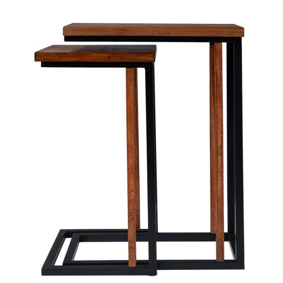 Living Room Furniture * | Bellah 18.25 Rectangle Brown Nesting C-Tables (Set Of 2) By Southern Enterprises