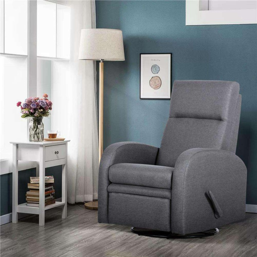 Living Room Furniture * | Gray Fabric Glider Swivel Recliner(Set Of 1) By Huluwat