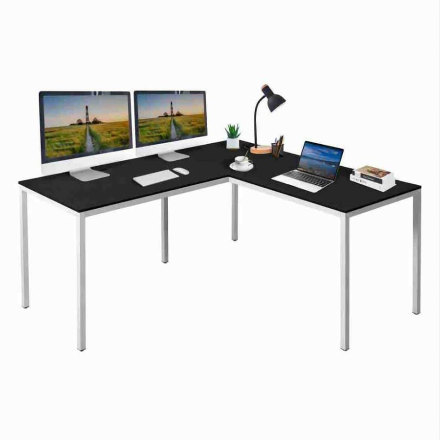 Home Office Furniture * | 60 L-Shaped Black Manufactured Wood No Drawer Computer Desk By Huluwat