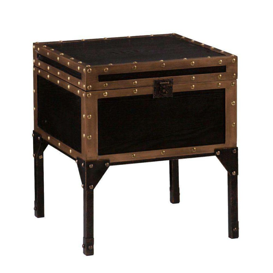 Living Room Furniture * | Emma Antique Black Trunk End Table By Southern Enterprises