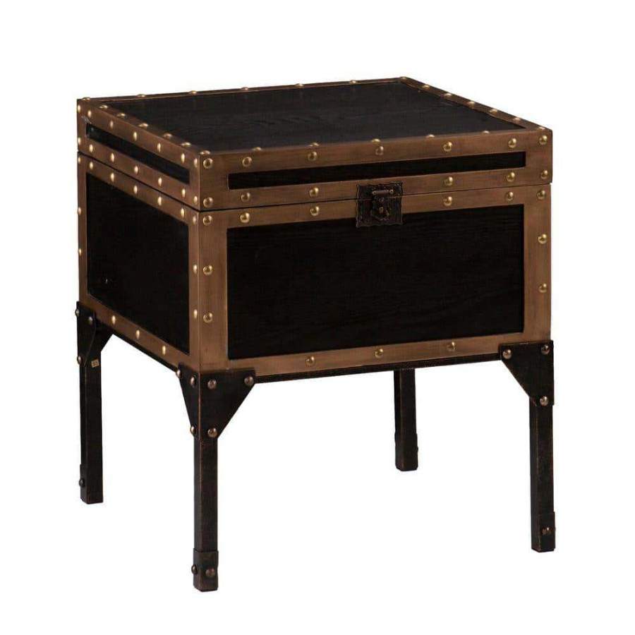 Living Room Furniture * | Emma Antique Black Trunk End Table By Southern Enterprises