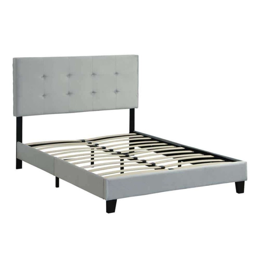 Bedroom Furniture * | Gray Full Size Upholstered Platform Bed Frame With Pull Point Tufted Headboard And Strong Wood Slat Support By Huluwat