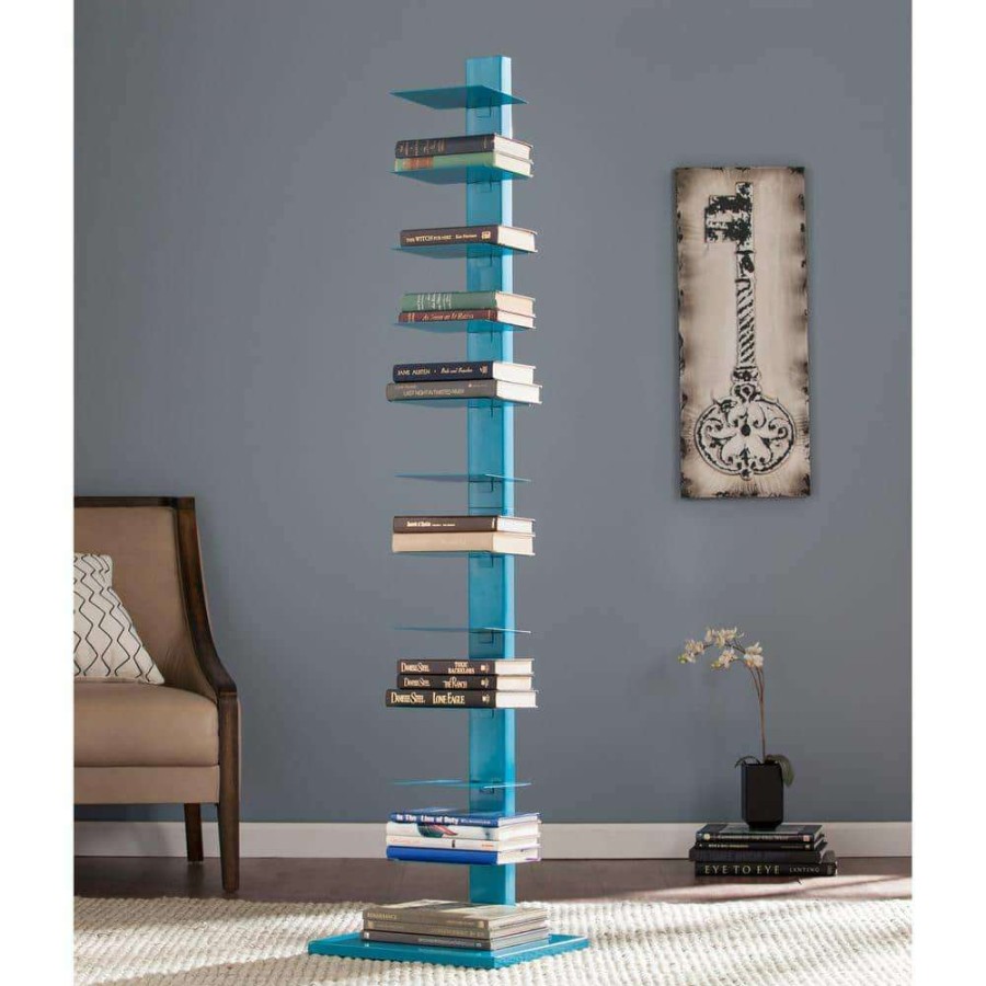 Living Room Furniture * | Corbyn 65.25 In. H X 15.75 In. W Bright Cyan Blue Spine Tower Shelf By Southern Enterprises