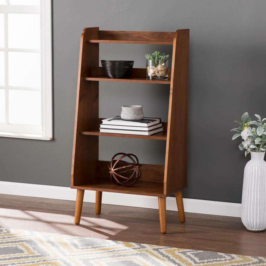 Home Office Furniture * | 44.5 In. Walnut Wood 4-Shelf Accent Bookcase With Open Back By Southern Enterprises