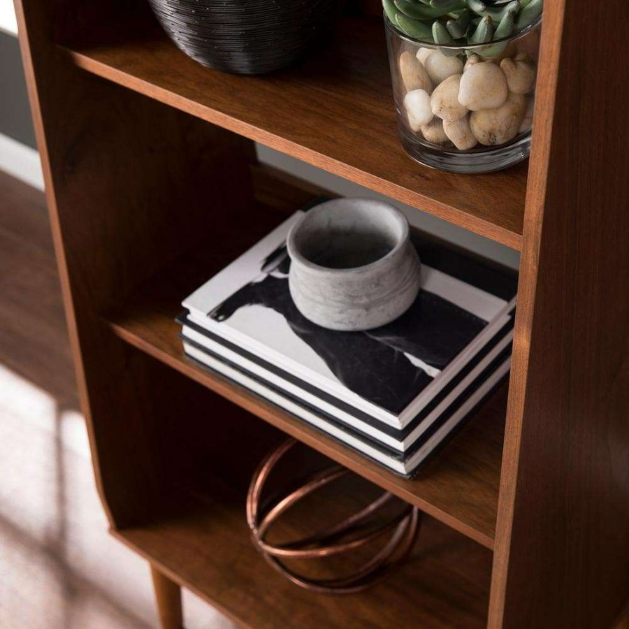 Home Office Furniture * | 44.5 In. Walnut Wood 4-Shelf Accent Bookcase With Open Back By Southern Enterprises