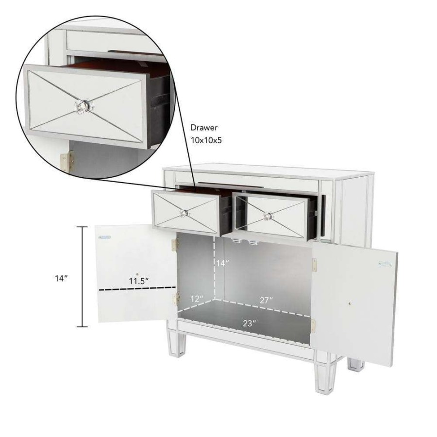 Home Office Furniture * | Vernon Mirrored Storage Accent Cabinet By Southern Enterprises