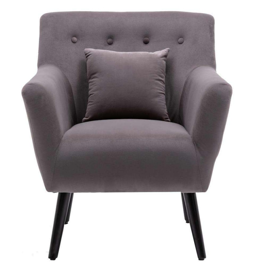 Living Room Furniture * | Gray Upholstered Accent Chair With Pillow For Living Room By Huluwat