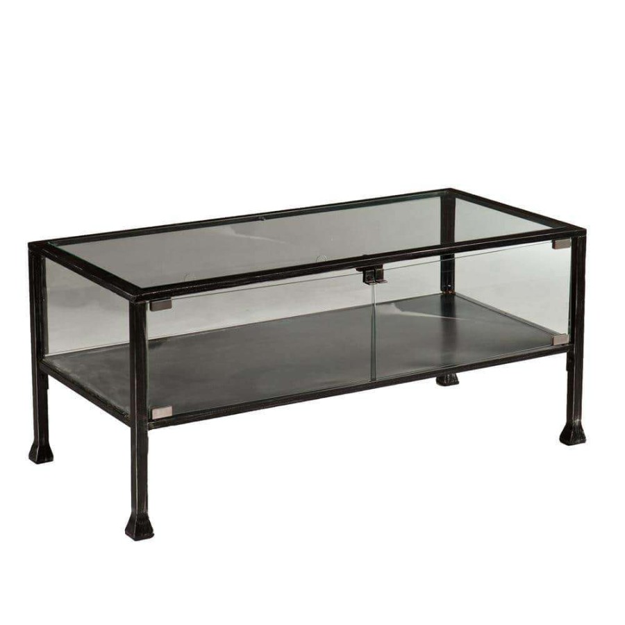 Living Room Furniture * | 43 In. Black/Clear Large Rectangle Glass Coffee Table With Shelf By Southern Enterprises