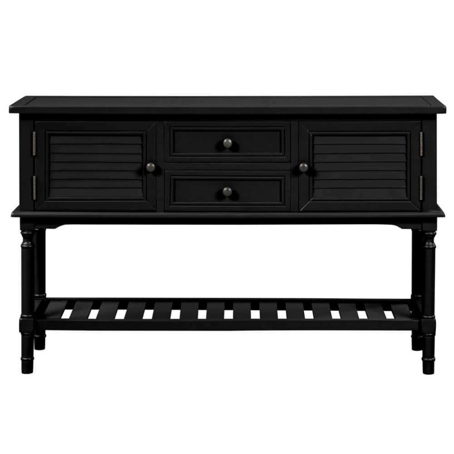 Living Room Furniture * | 47 In. Black Modern Rectangle Solid Wood Console Table For Living Room With 2-Drawers, 2-Cabinets And 1-Shelf By Huluwat