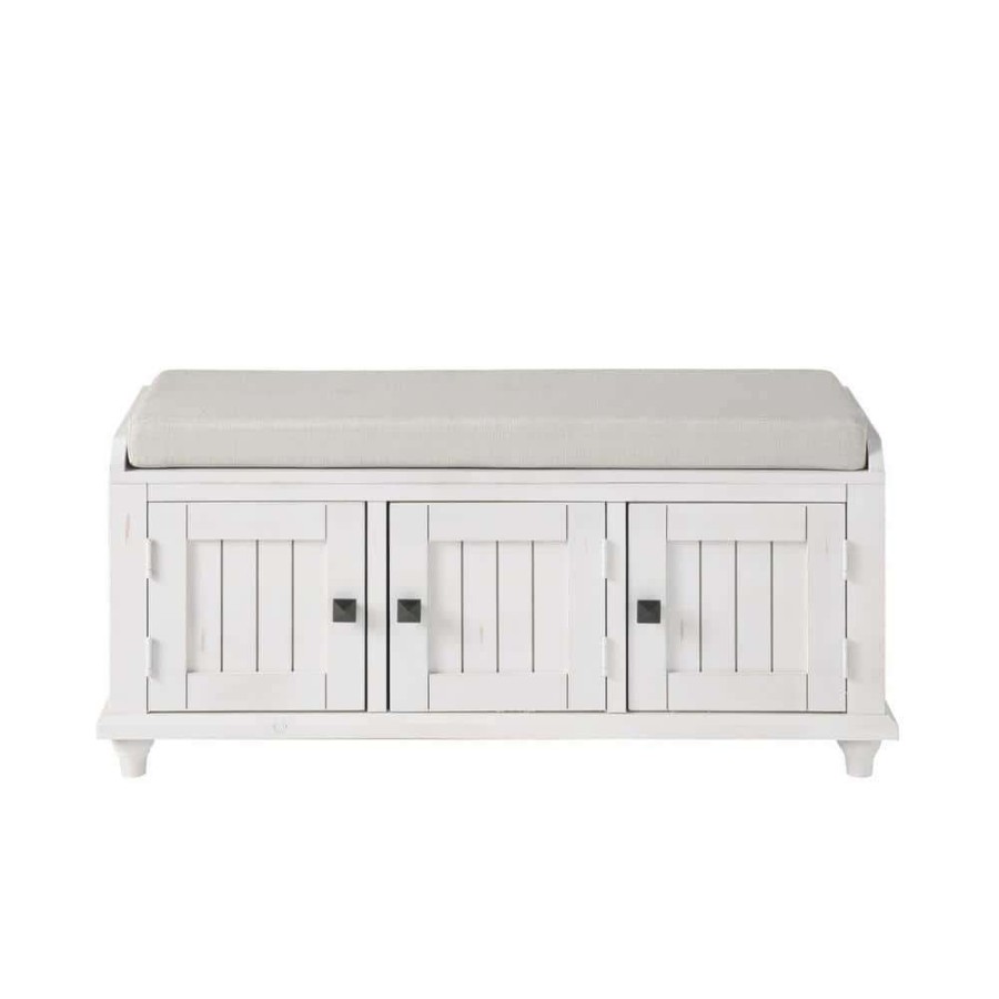 Kitchen & Dining Room Furniture * | White Homes Collection Wood Storage Bench With 2-Cabinets(18.3 In. H X 42.1 In. W X 15.4 In. D) By Huluwat