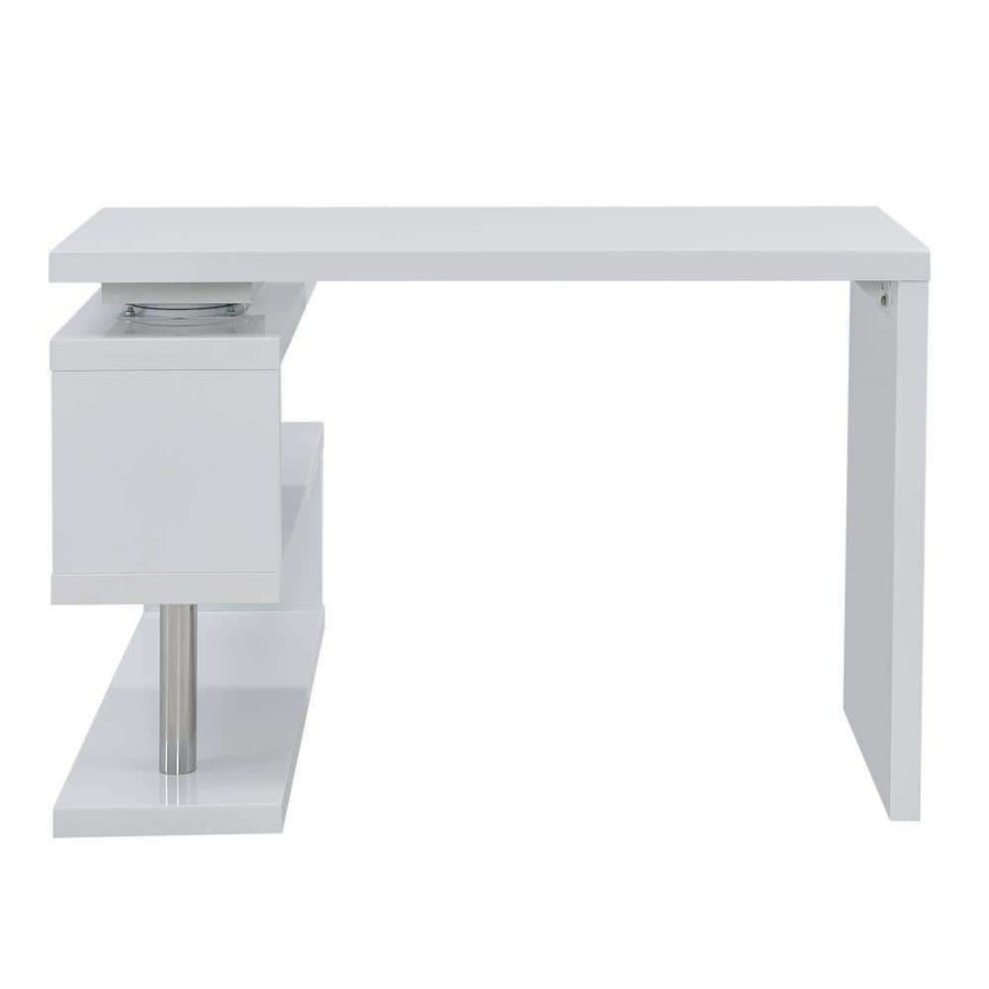 Home Office Furniture * | 45 In. L-Shaped White/Chrome Computer Desks With Storage By Southern Enterprises