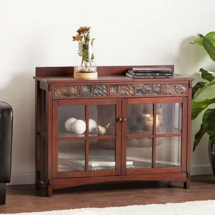 Kitchen & Dining Room Furniture * | Senna Mission Sideboard And Display Curio With Faux Slate By Southern Enterprises