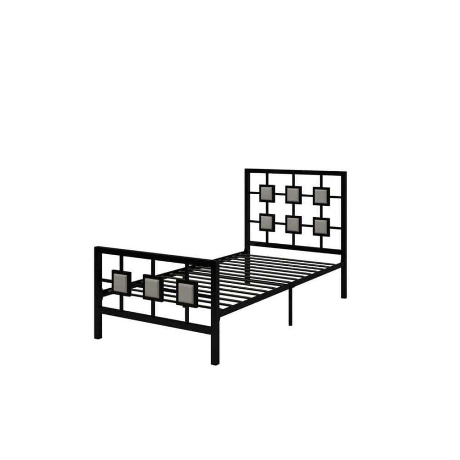 Bedroom Furniture * | Black Metal Bed Frame Twin Size Platform No Box Spring Needed With Square Design Headboard And Footboard By Huluwat