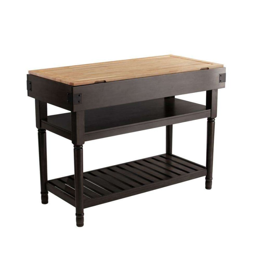 Kitchen & Dining Room Furniture * | Vanek Smoked Ash And Natural Wood Finish Stationary Kitchen Island By Southern Enterprises