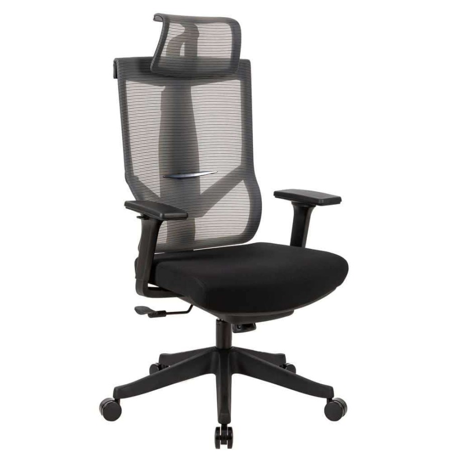 Home Office Furniture * | Black Nylon Mesh Back Height Adjustable Office Chair With Headrest And 2D Armrests By Huluwat