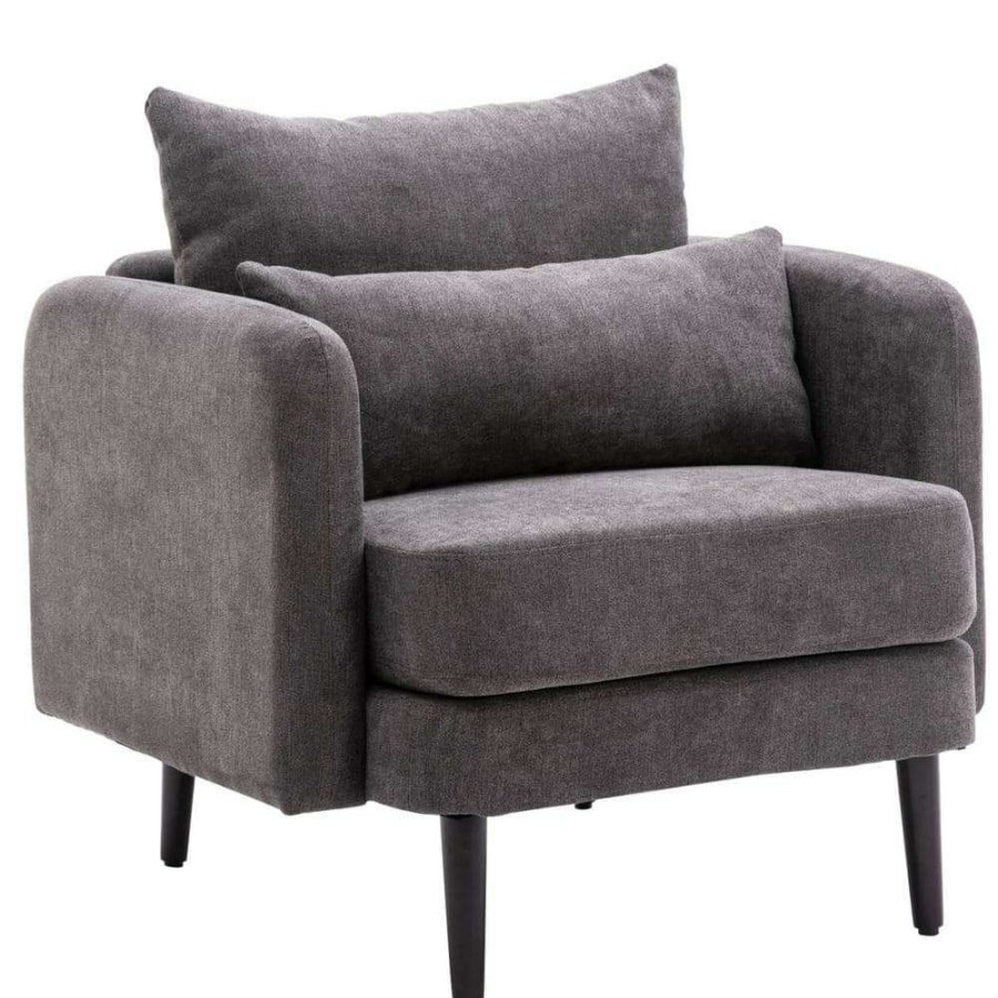 Living Room Furniture * | Gray Upholstered Accenting Chair With Solid Wood Legs By Huluwat