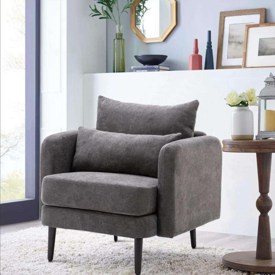 Living Room Furniture * | Gray Upholstered Accenting Chair With Solid Wood Legs By Huluwat