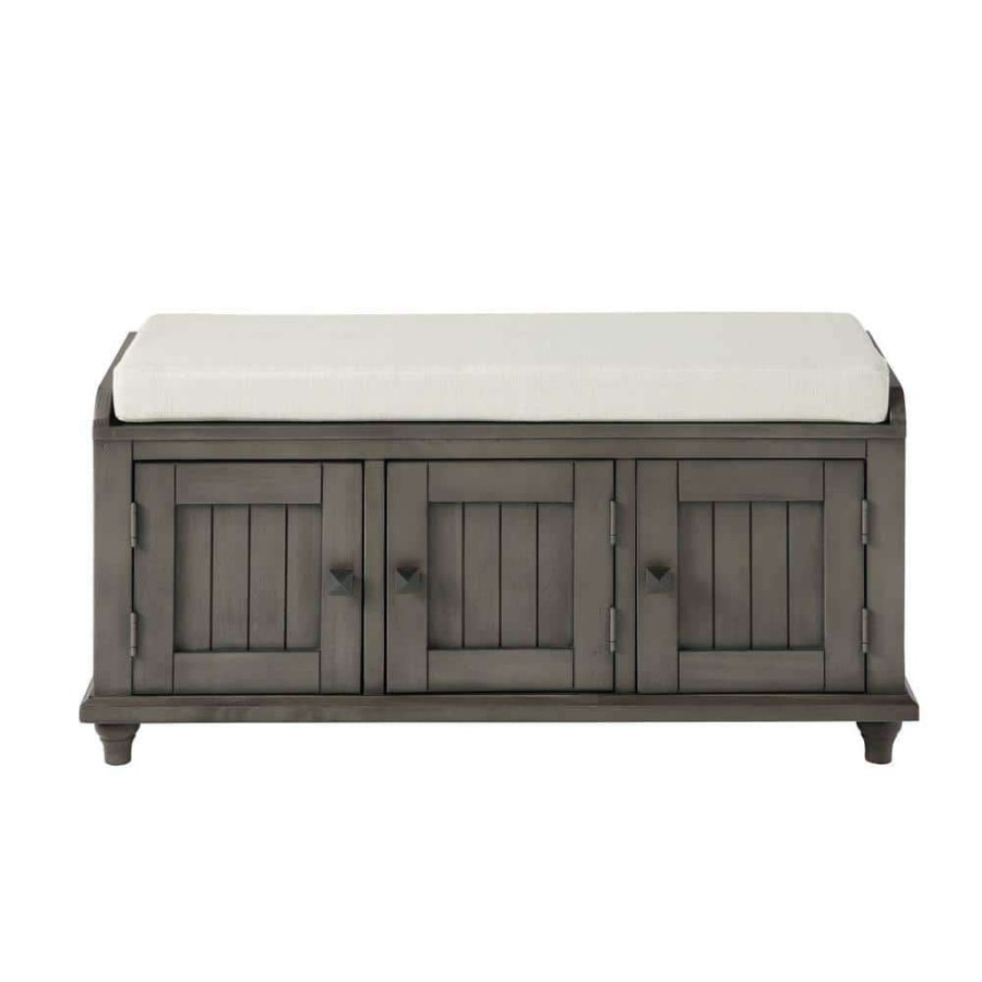 Kitchen & Dining Room Furniture * | Gray Homes Collection Wood Storage Bench With 2-Cabinets (18.3 In. H X 42.1 In. W X 15.4 In. D) By Huluwat