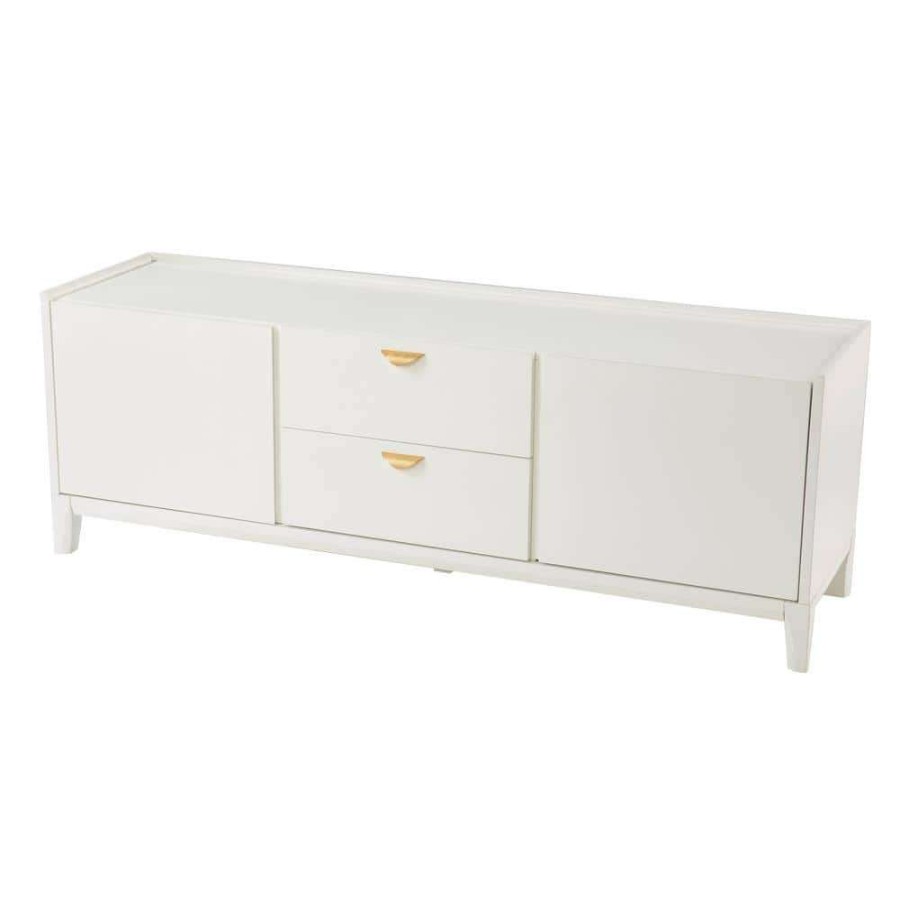 Living Room Furniture * | Crayneland White Storage Media Cabinet By Southern Enterprises