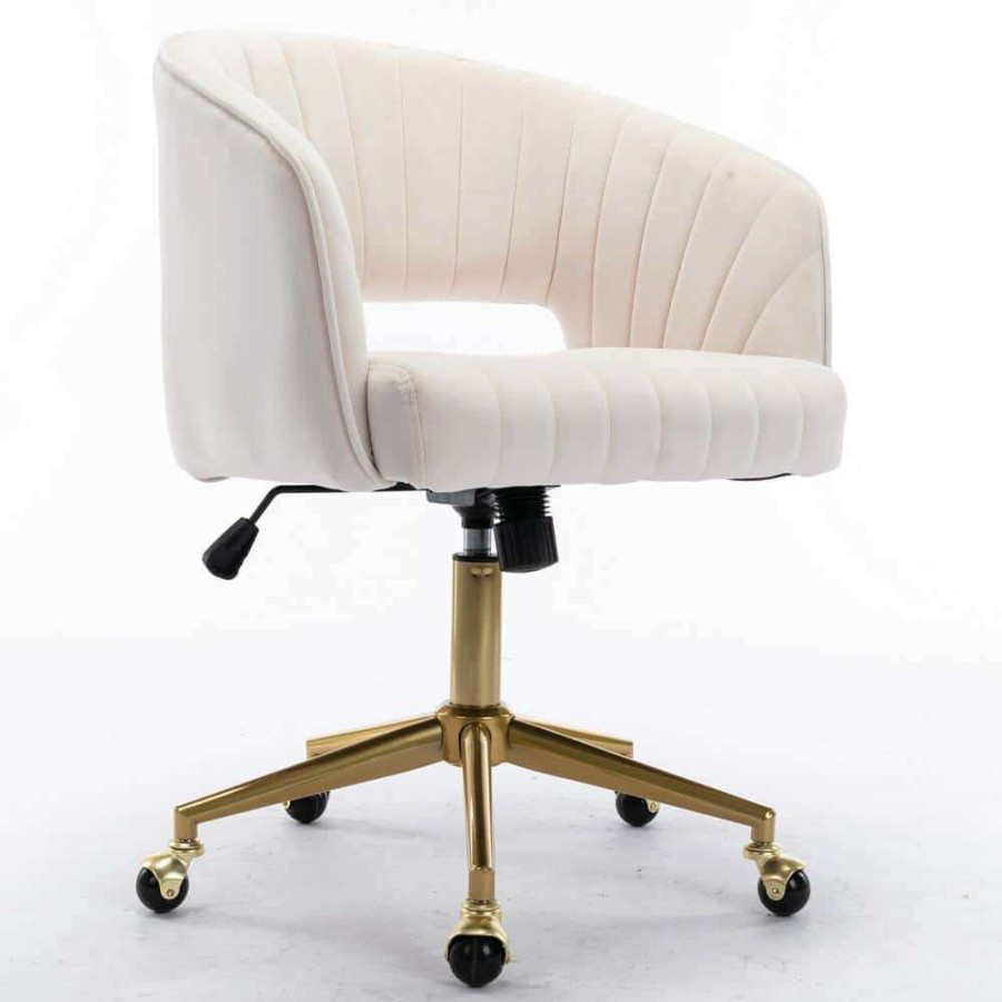 Home Office Furniture * | Beige Velvet Seat Office Chair With Adjustable Height By Huluwat