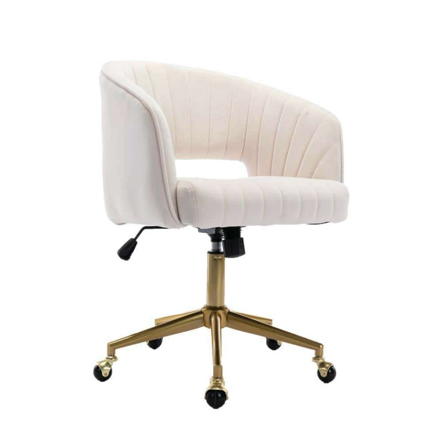 Home Office Furniture * | Beige Velvet Seat Office Chair With Adjustable Height By Huluwat