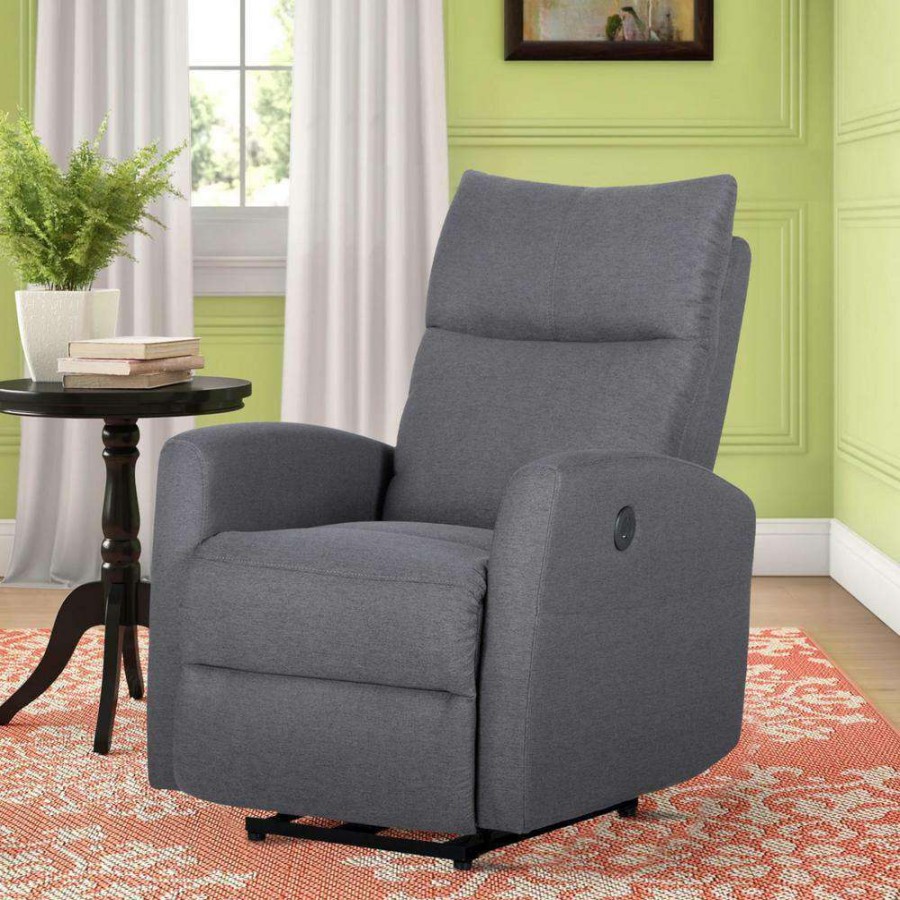 Living Room Furniture * | Light Gray Fabric Power Usb Recliner(Set Of 1) By Huluwat